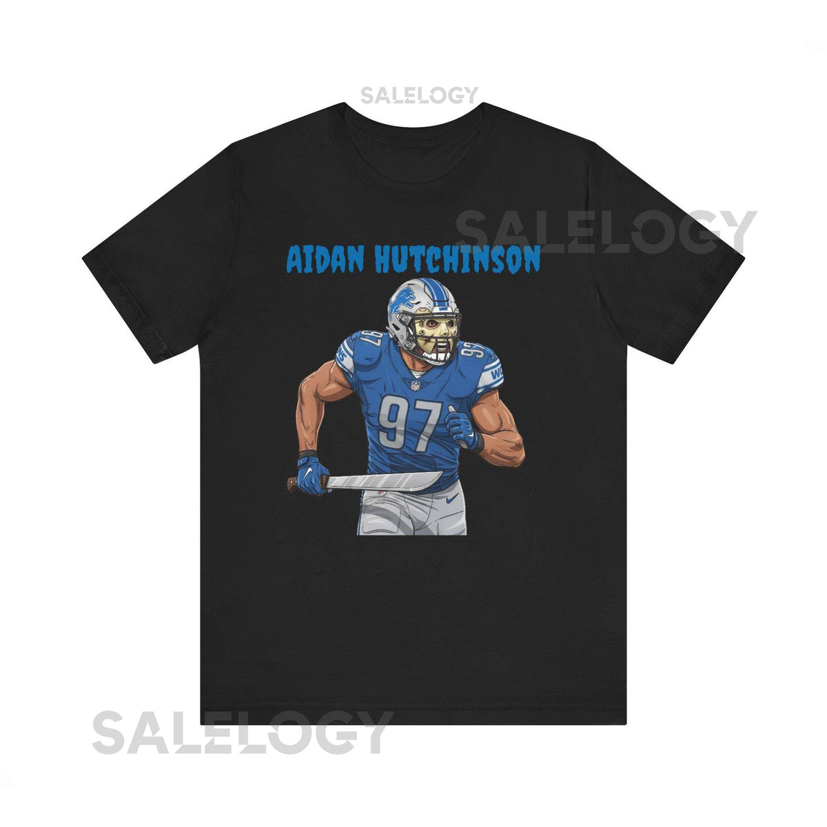 Aidan Hutchinson Detroit Football Halloween Theme Jason Unisex Short Sleeve Tee Perfect Gift for Football Fans_8