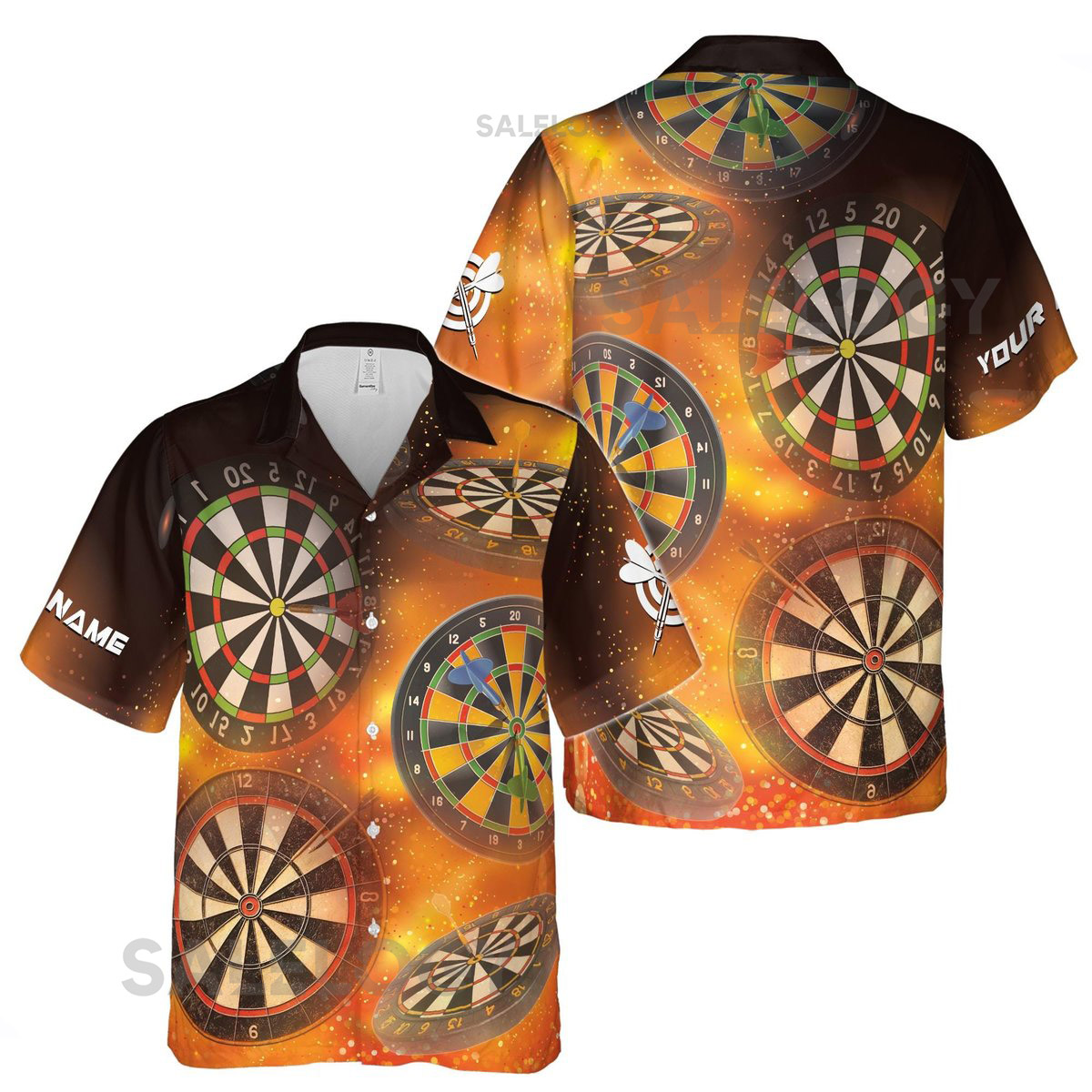 Customize Name Darts And Dartboard Yellow Heat Print Black Hawaiian Shirt S-5XL_23