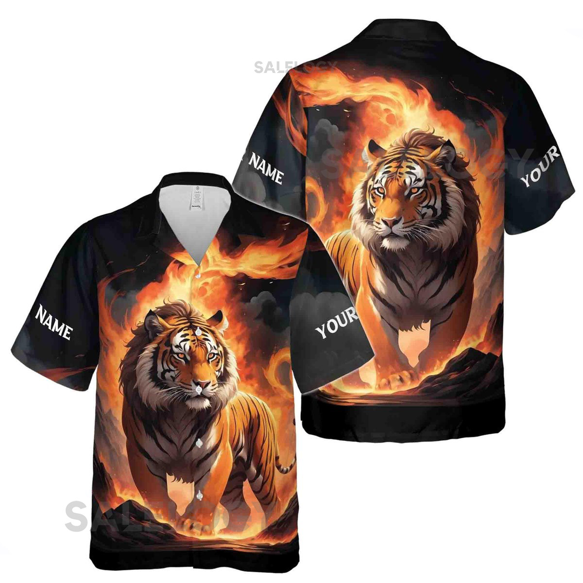 Customize Name Tiger Of The Moutain Fire Smoke Black Hawaiian Shirt S-5XL_33