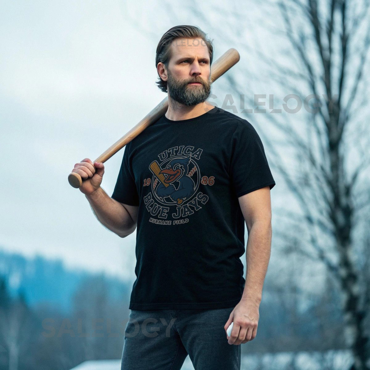 Utica Blue Jays Vintage T Shirt Defunct Minor League Baseball Shirt Blue Jay Mascot Retro Utica New York Throwback Tee 1980s Murnane Field_375