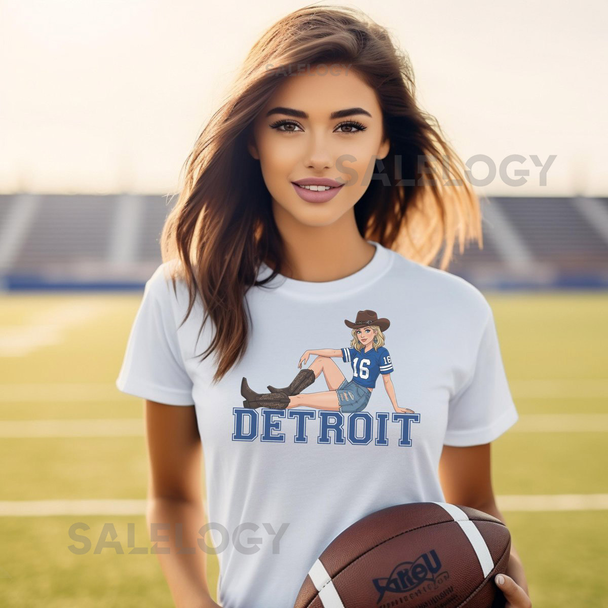 Detroit Lions Girl's Football T-Shirt Cowgirl Style Michigan Tee_244