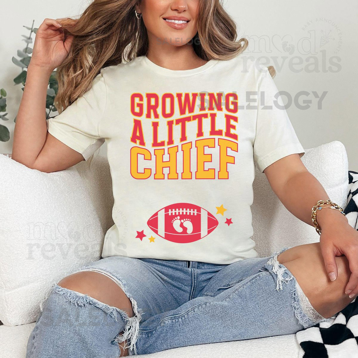 Growing A Little Chief Shirt Kansas City Football Pregnancy Announcement T-Shirt KC Football Baby Reveal to Husband Gift for Expecting_198