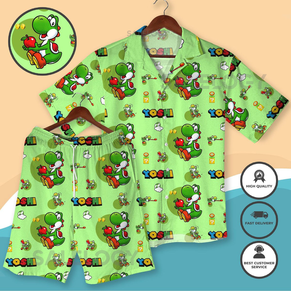 Cute Green Yoshi Hawaiians Shirt Green Dino Fruit Lover Hawaiian Shirt Cute Cartoon Lizard Aloha Outfit Fun Summer Gift for Gamers Fans_57