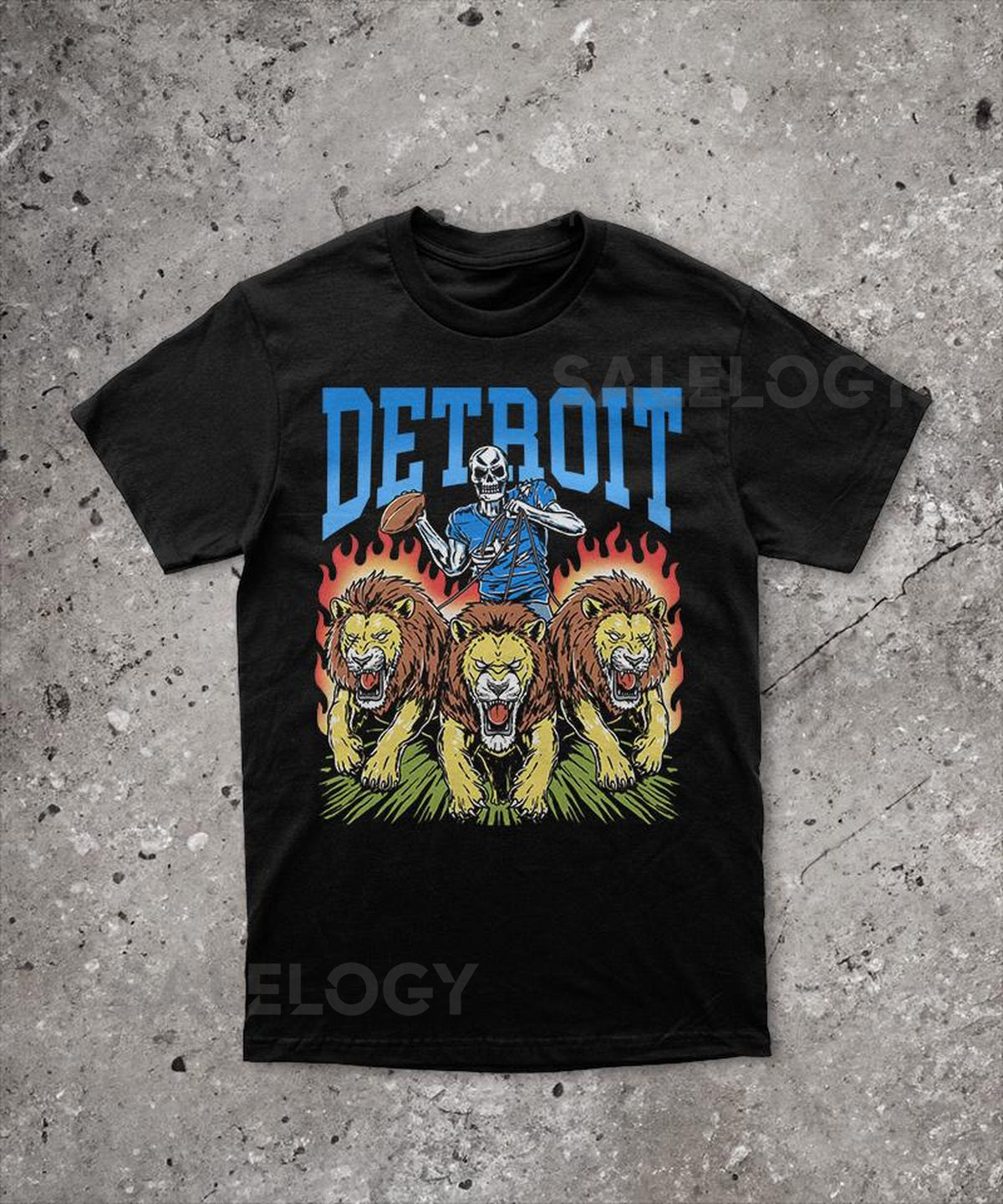 Detroit Football T-Shirt Vintage Lions Merch Skeleton Graphic Tee Gift for Football Fan Bootleg Lions Shirt_165