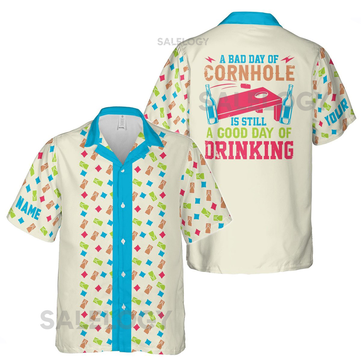 Customize Name Cornhole Beer Quote A Bad Day Of Cornhole Pattern Beige Hawaiian Shirt S-5XL_21
