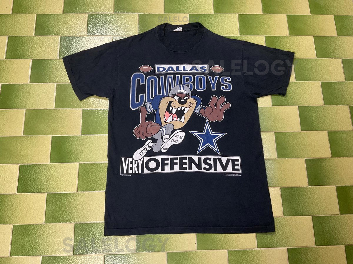 Vintage 1993 Warner Bros Taz Very Offensive NFL Dallas Cowboys T-Shirt Fits L-XL_478