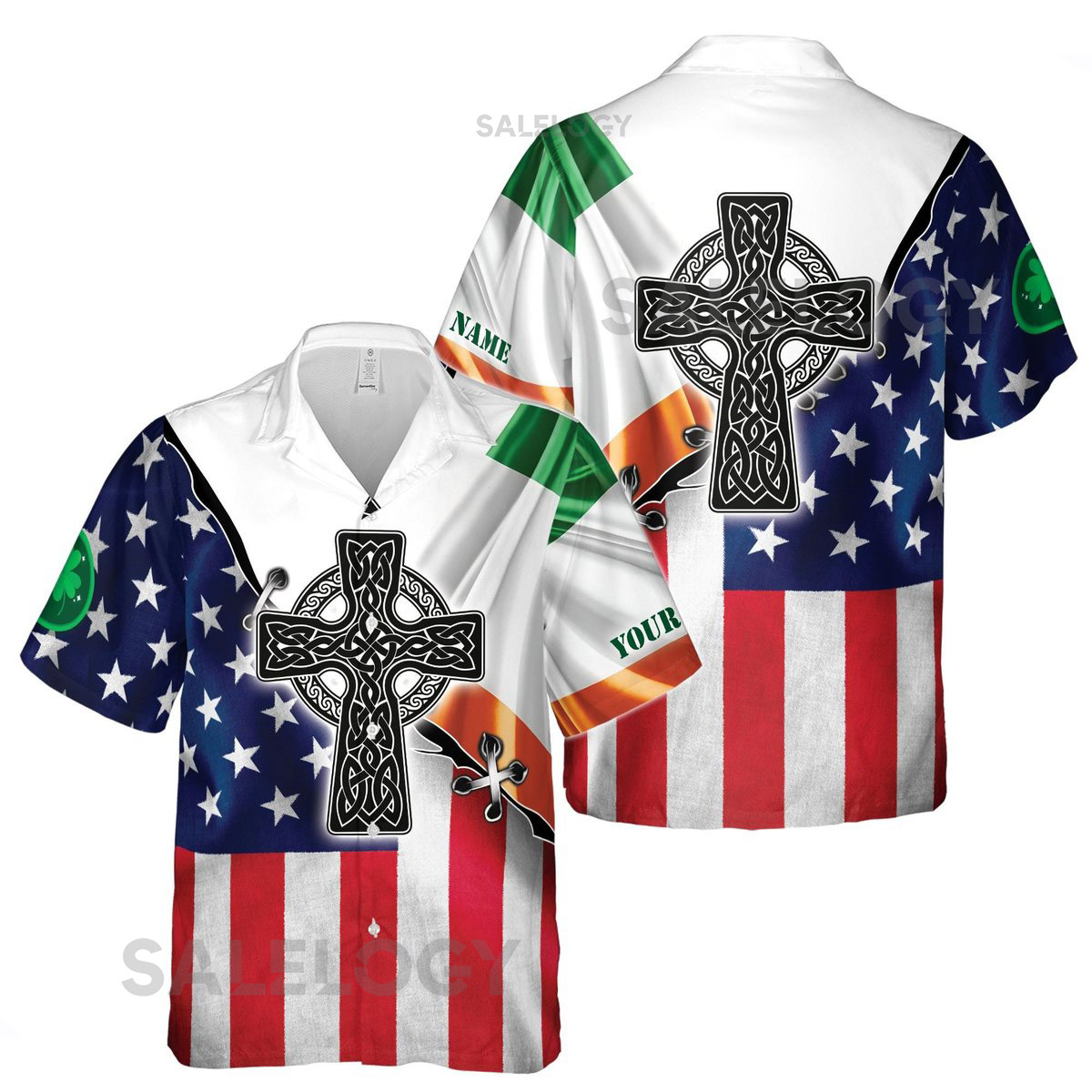 Customizable Irish American Hawaiian Shirt Celtic Cross Design_17