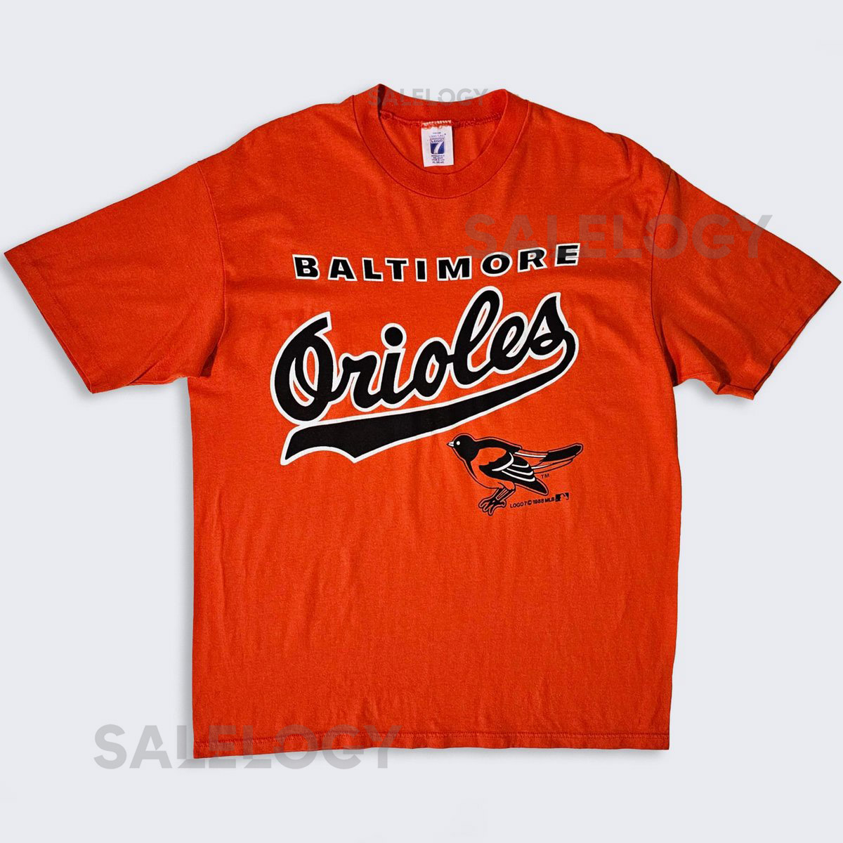 Baltimore Orioles Vintage 80s Logo 7 T-Shirt - Single Stitch MLB Baseball Orange Tee - Size Men's Extra Large XL - FREE Shipping_102