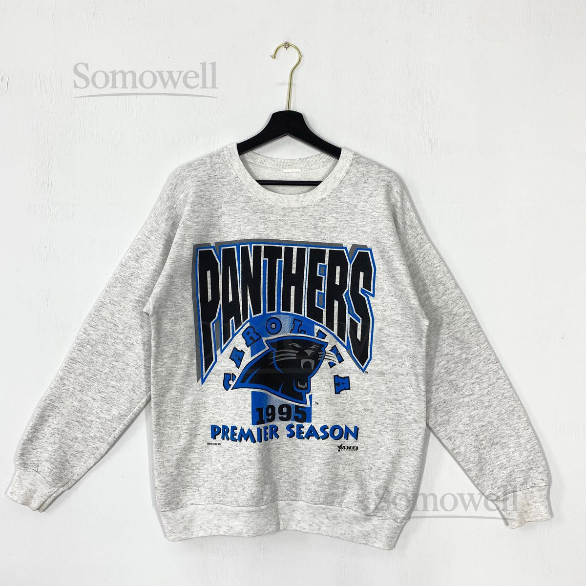 Vintage 90s Carolina Panthers Sweatshirt Crewneck Pullover Sportswear NFL Carolina Panthers Print Logo Grey Medium_940