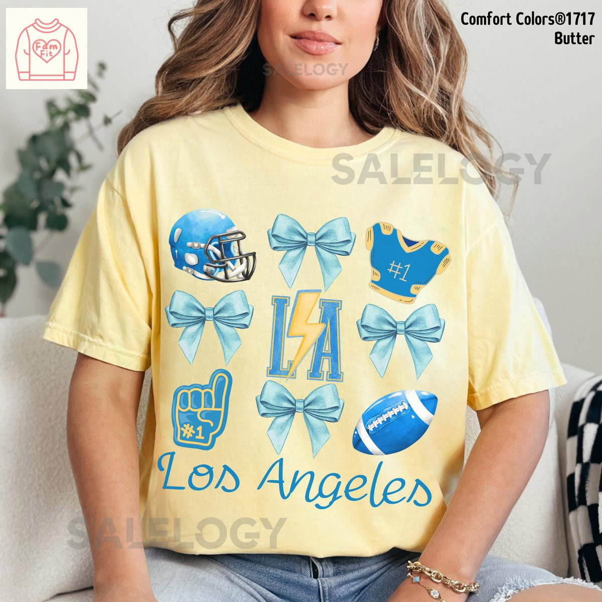 Custom Name Los Angeles Football Bow Shirt - Charger Gameday Coquette Bow Comfort Colors FamFit32-05_123
