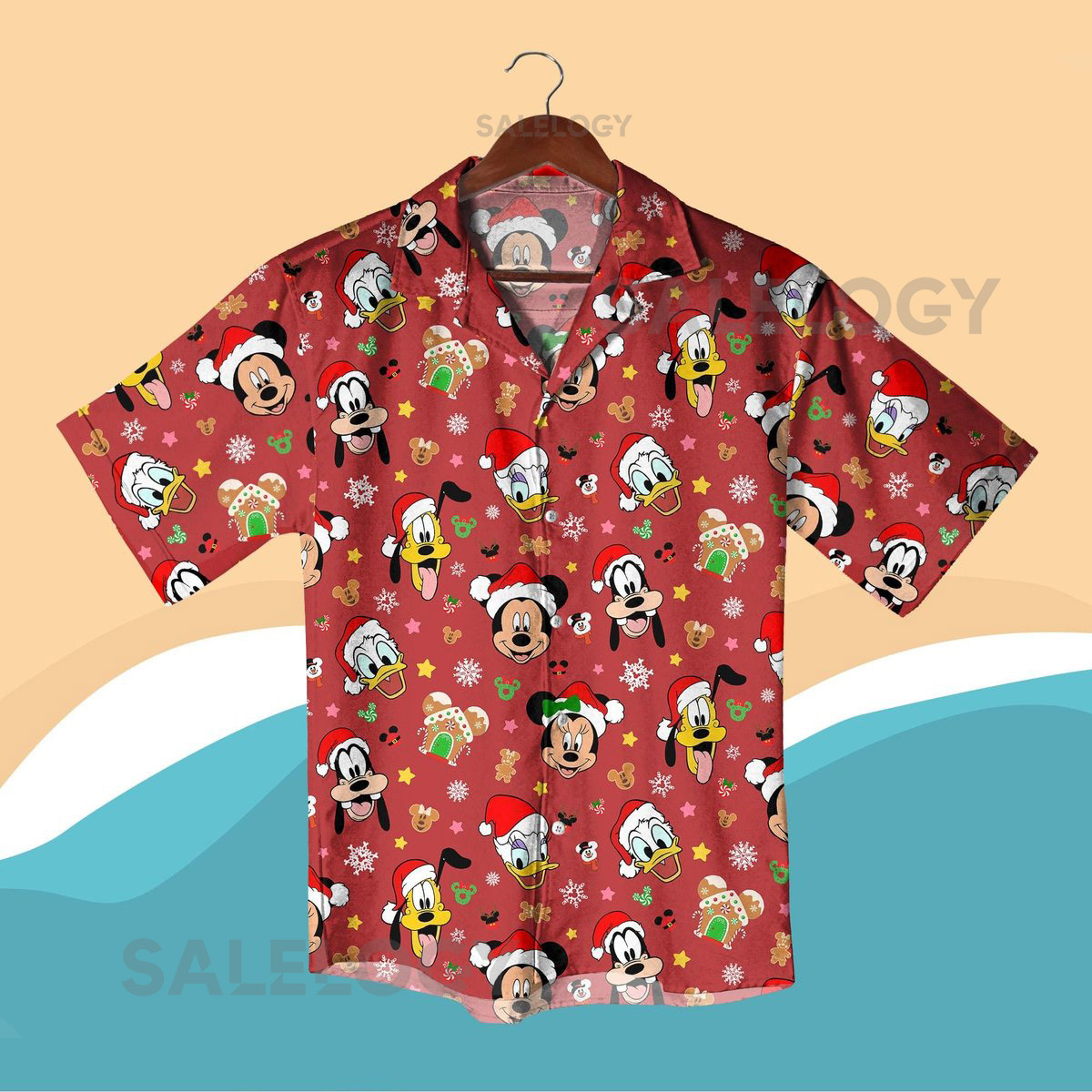Christmas Hawaiian Shirt Mickey Shirt Donald Shirt Pluto Shirt Santa Shirt Holiday Vacation Outfit for Men Women Red Christmas Shirt gifts_24