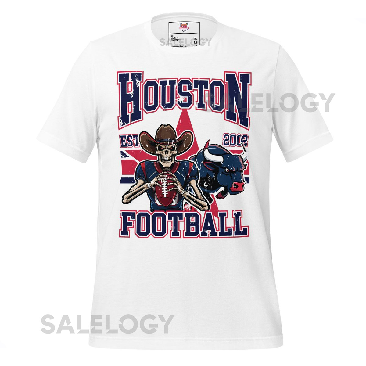 Houston Football Fan Gift T-Shirt Skeleton Player H-Town Sports A_229