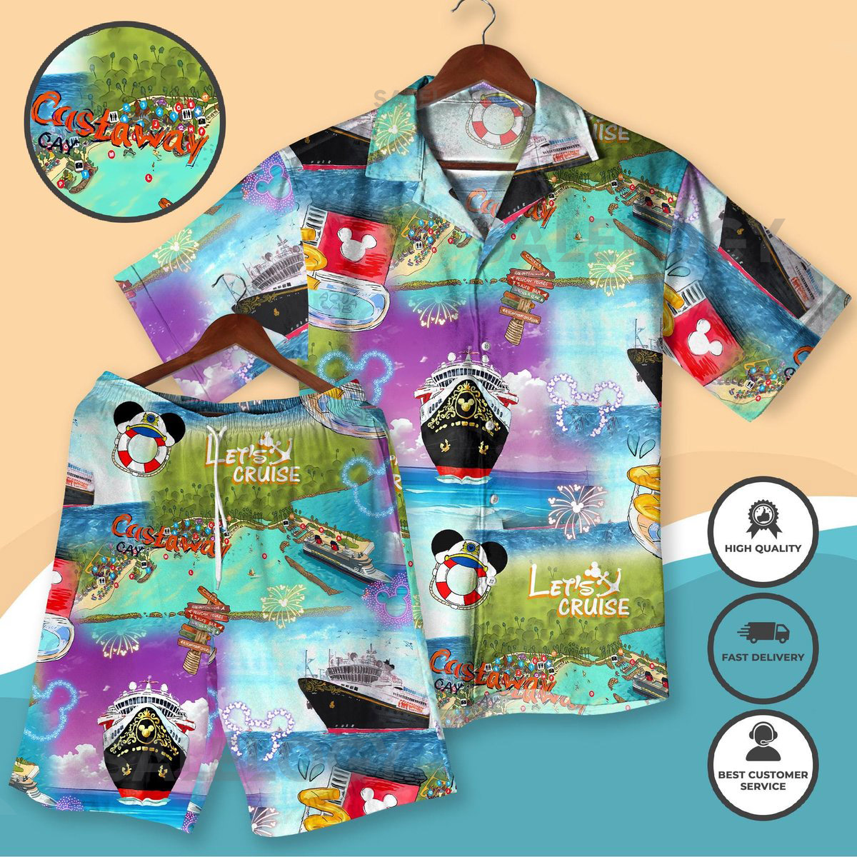 Mickey Mouse Captain Hawaiian Shirt And Shorts Set Miceky Cruise Outfit Nautical Beach Apparel Sailor Mickey Vacation Wear Family Trip Gifts_168