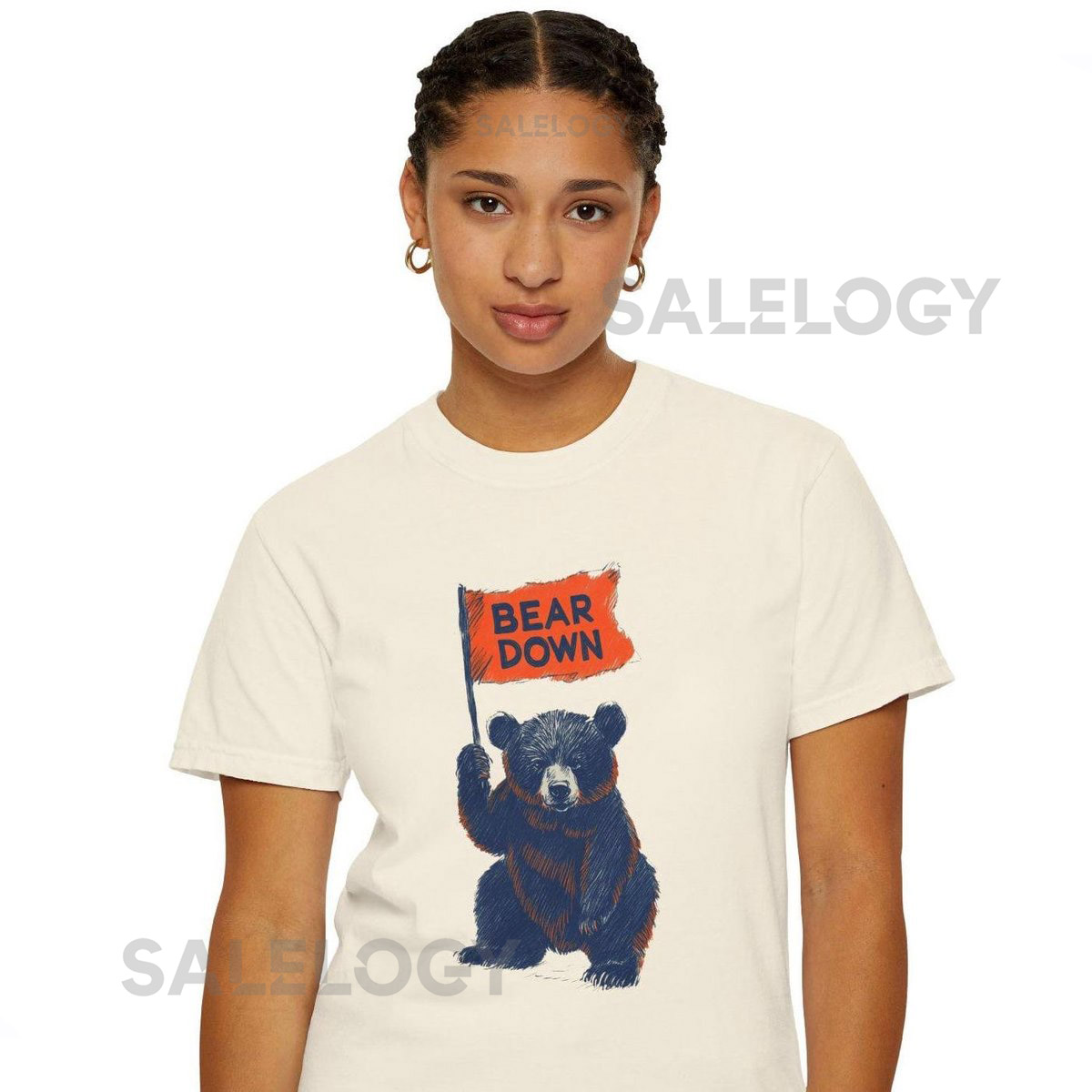 Vintage Chicago Bears T-Shirt Retro Cartoon Bear Flag Tee_1071