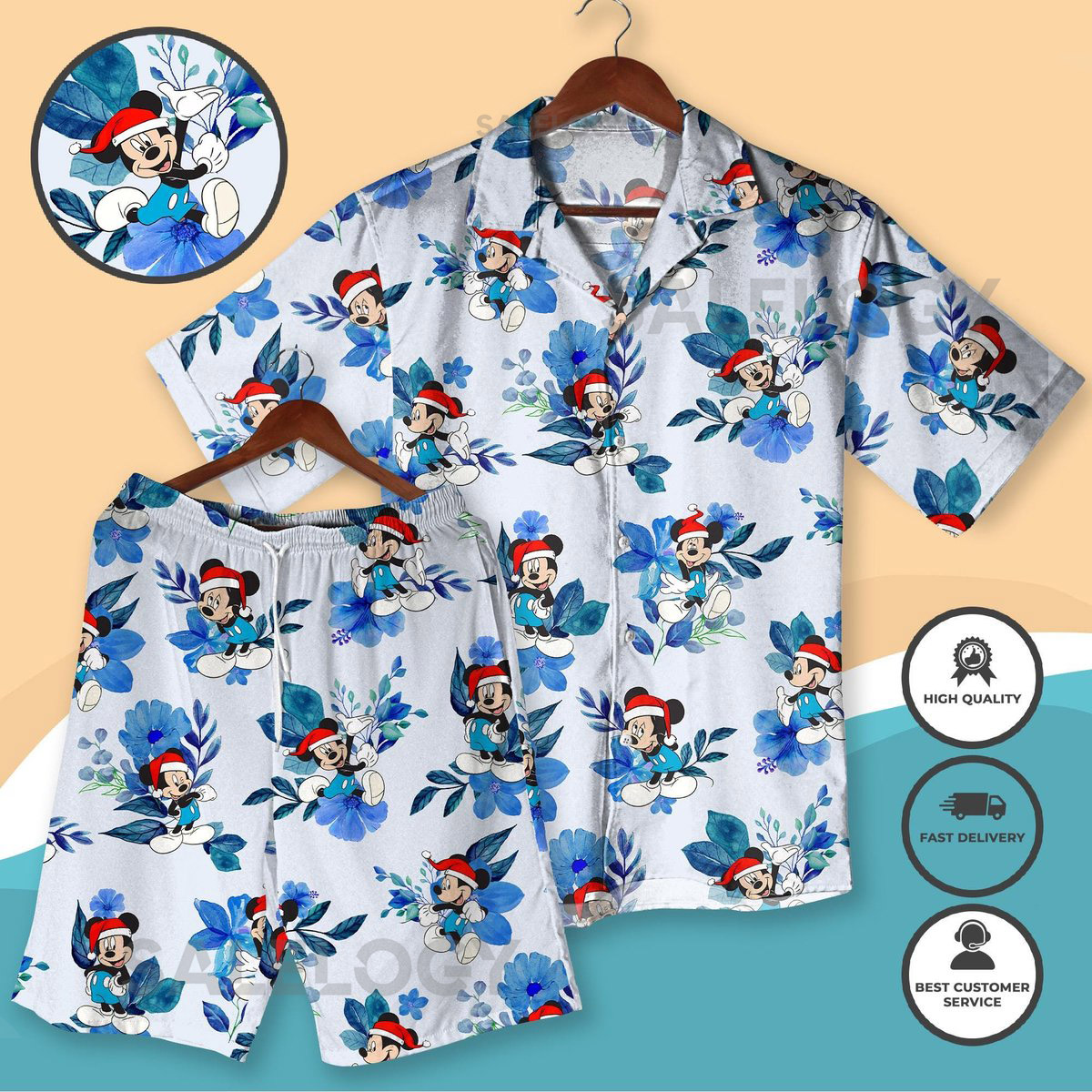 Christmas Mickey Hawaiian Shirt Shorts Holiday Vacation Outfit Mickey Tropical Floral Print Aloha Shirt for Men Women Christmas Gifts_39