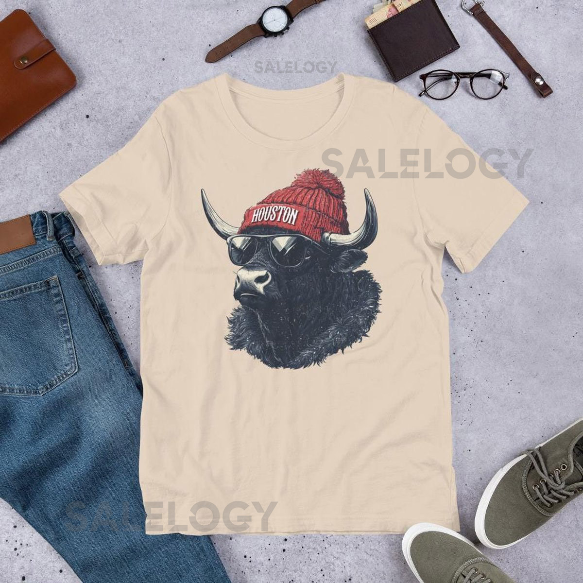 Vintage Style Houston Football T-Shirt Unisex Spirit Animal D_1029