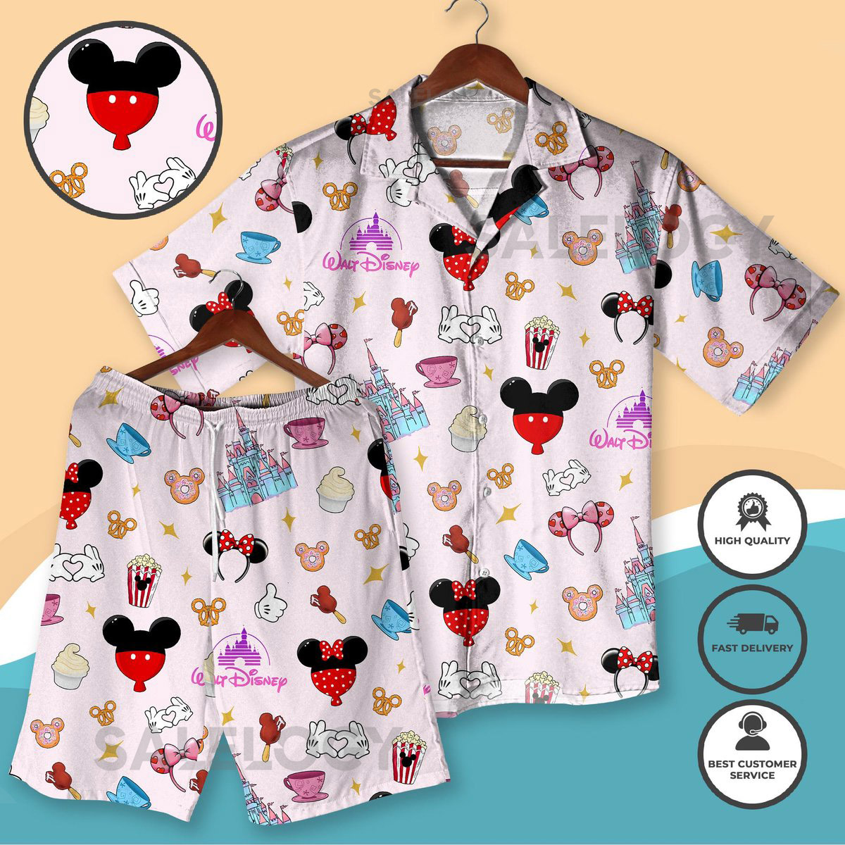 Mickey Minnie Hawaiian Shirt and Shorts Cartoon Theme Vacation Outfit Matching Summer Lounge Set Cute Mickey Minnie Resort Party Clothes_163