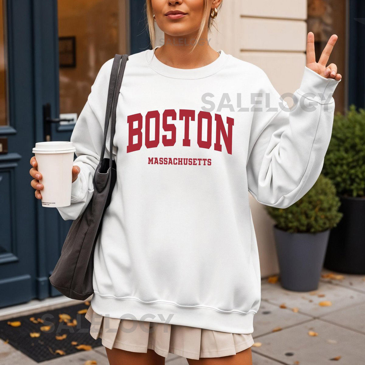 Boston Sweatshirt Massachusetts City Gift Varsity Font Unisex Crewneck Sizes XS - 2XL_224