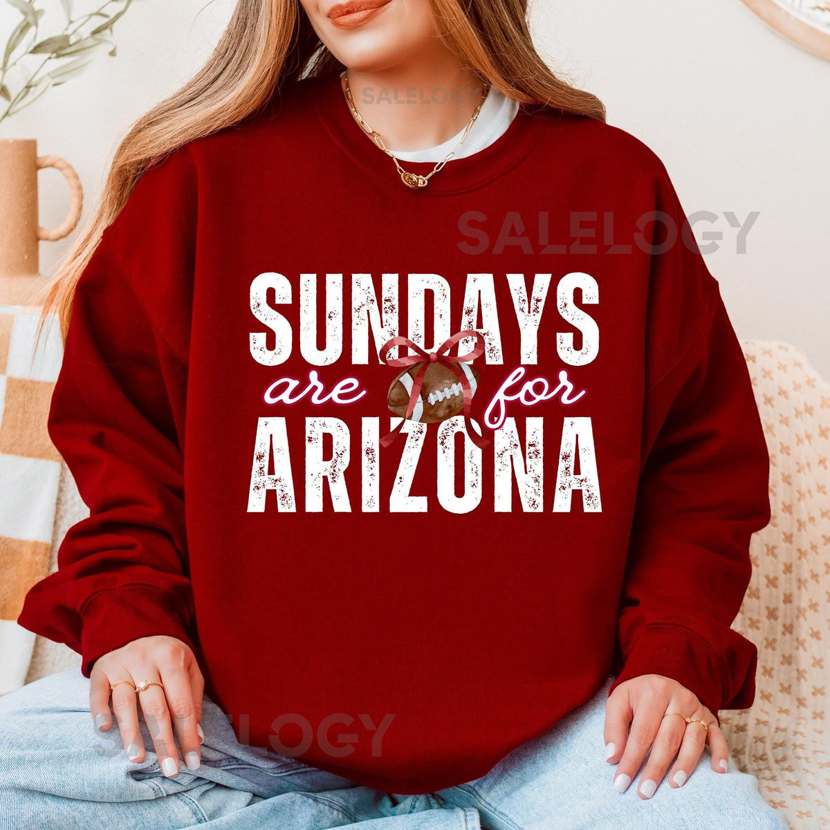 Arizona Football Bow Sweatshirt - Collegiate Style Arizona Football Sweatshirt Cardinal Football Fan Gift Game Day and Tailgate Sweater_58