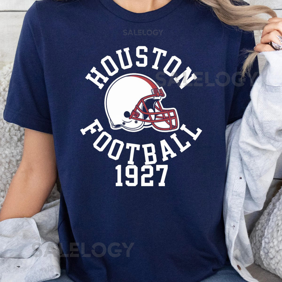 Vintage Houston Football Crewneck Sweatshirt - Retro Texas Varsi_954