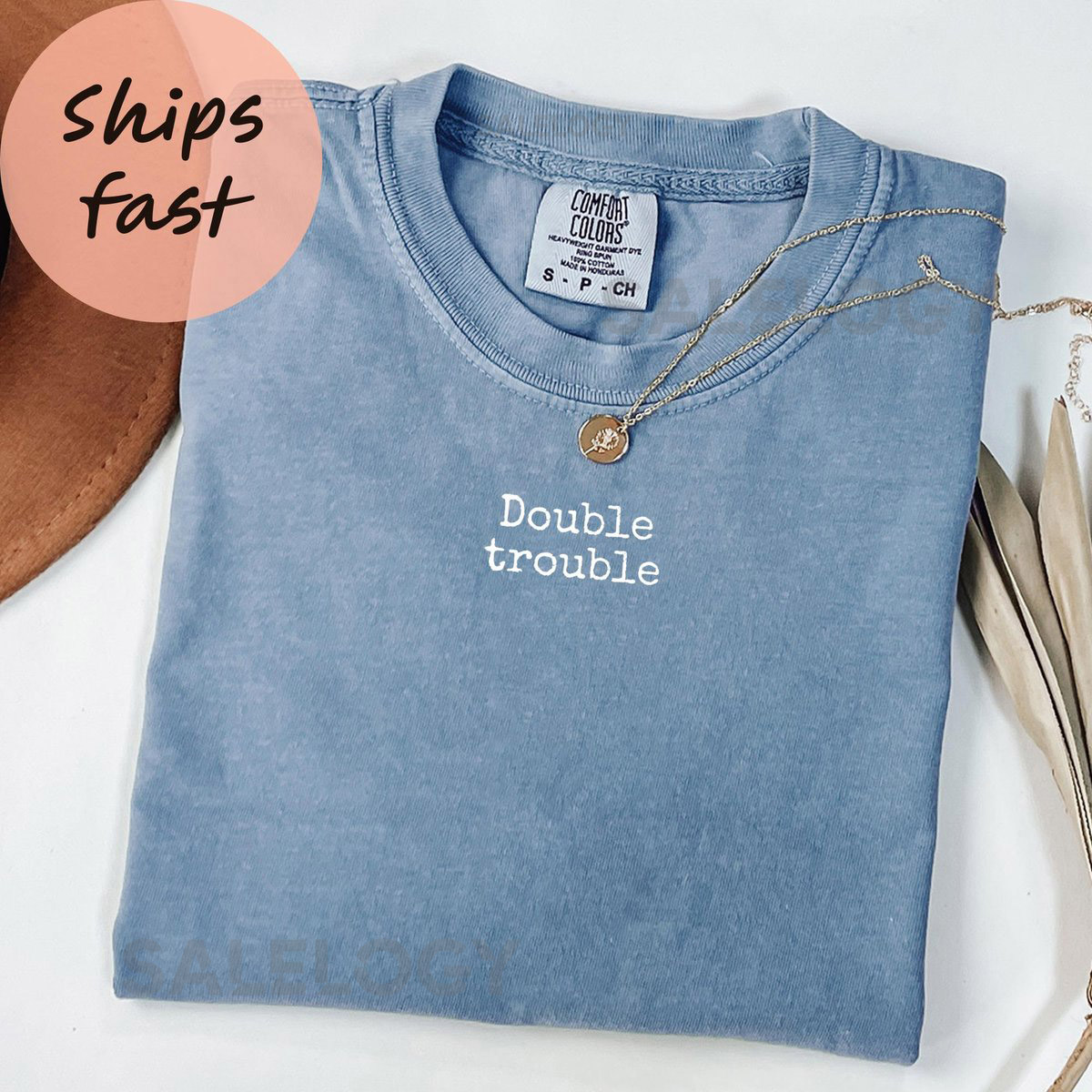 Comfort Colors Double Trouble Shirt Sarcastic Shirt Funny Sibling Shirt Matching Shirt Gift for Twins Gift for Sister Gift for Friend_79