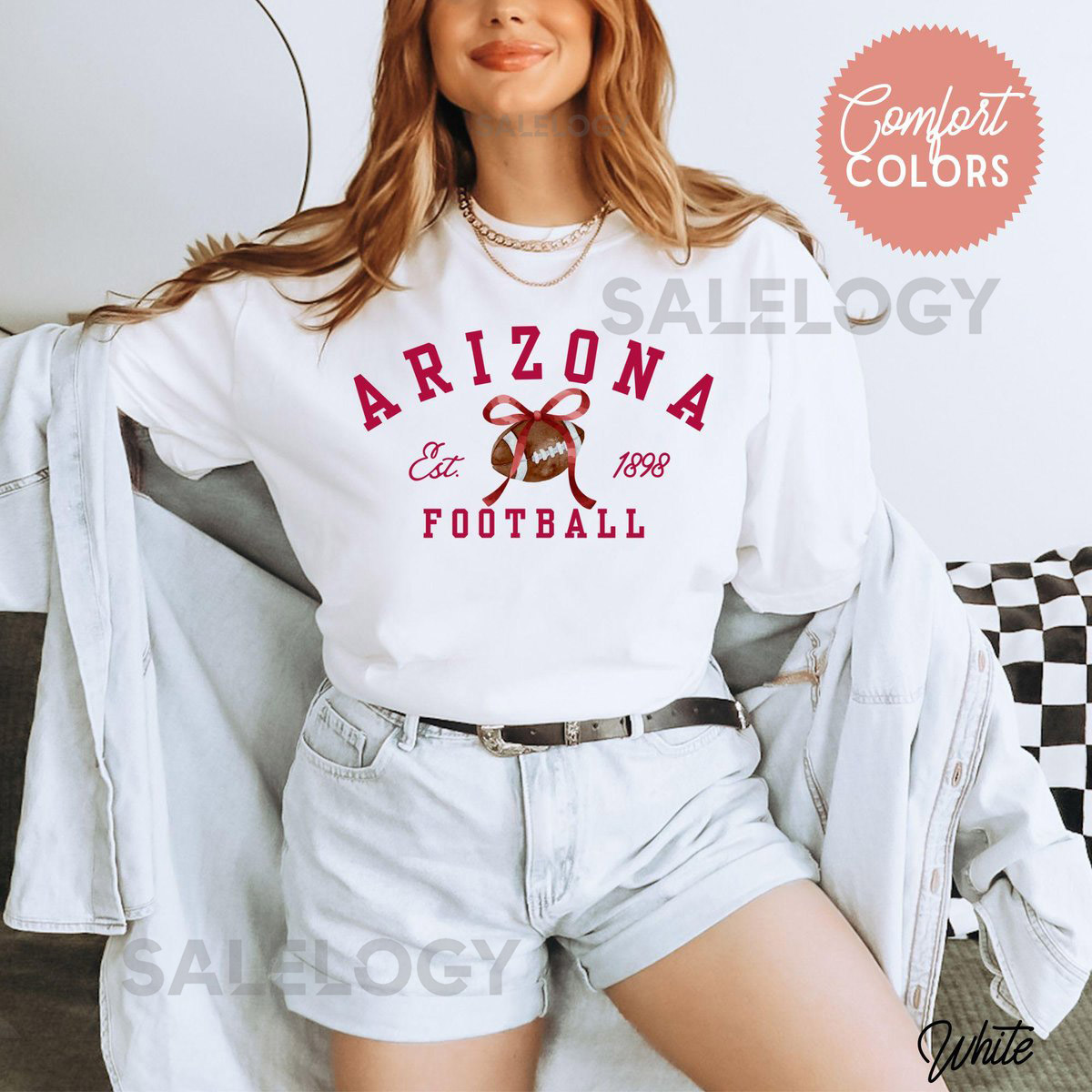 Arizona Football Bow Shirt Comfort Colors Game Day and Tailgate Tee Nation League Football Fan Gift Cardinal Red Bird Shirt Gift for Her_57