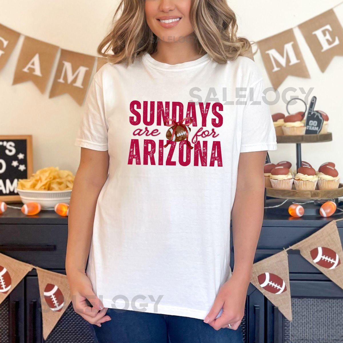 Arizona Football Bow and Varsity Shirt - Comfort Colors Tee Retro Cardinal Red Birds Gameday Outfit Nation League Football Shirt for Her_56