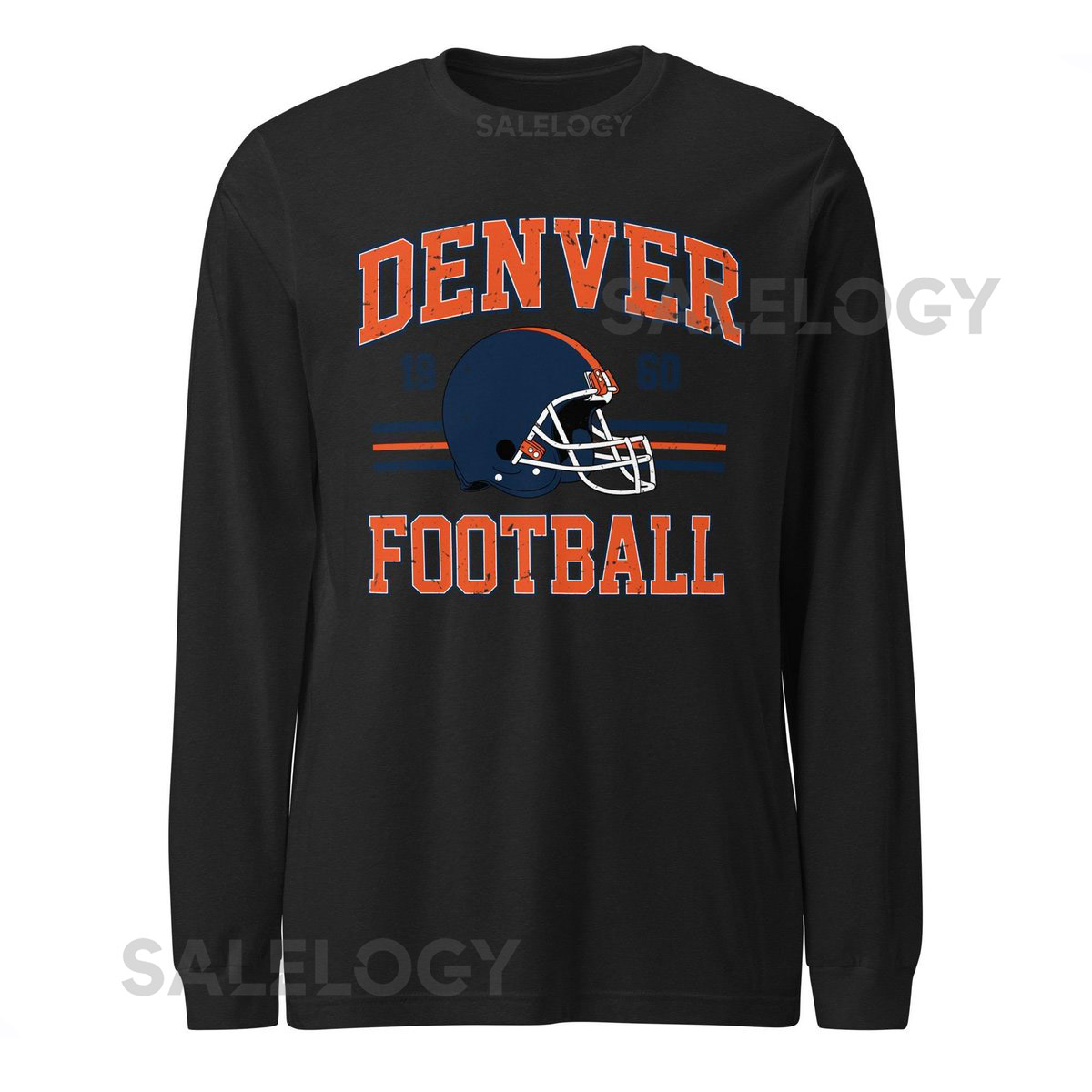 Denver Football T-Shirt Distressed Long Sleeve Tee Vintage Style_354