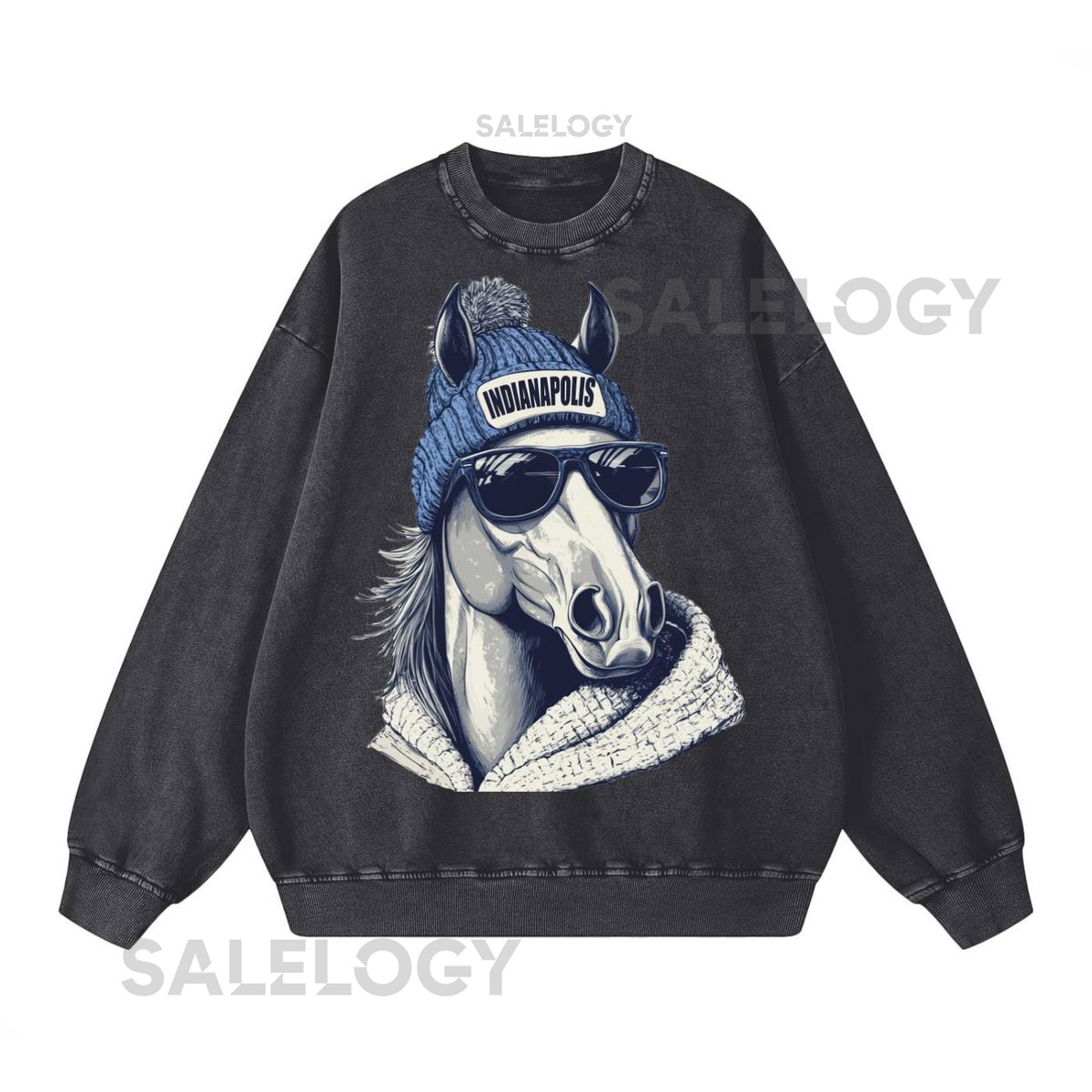 Indianapolis Spirit Animal Sweatshirt Acid Wash Oversized Crewneck Game Day Sweater Football Cr_552