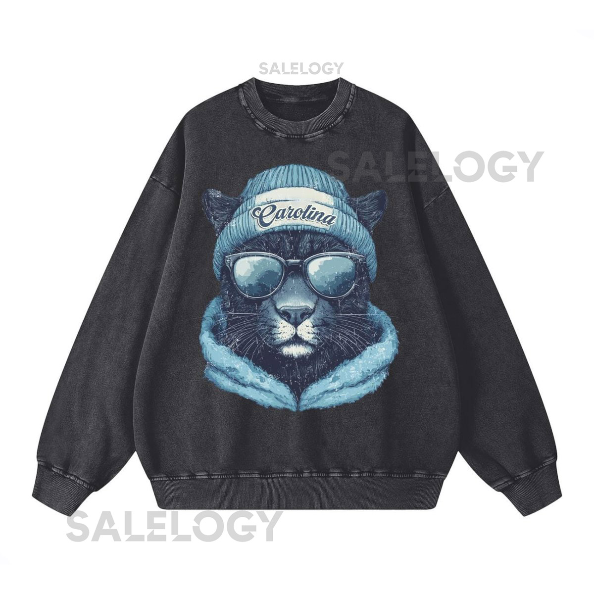 Carolina Spirit Animal Sweatshirt Oversized Acid Wash Crewneck Game Day Sweater_414