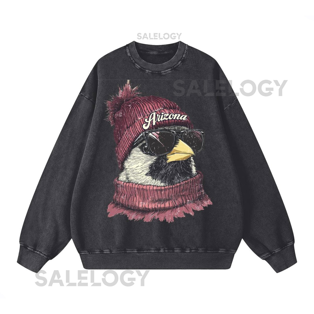 Arizona Spirit Animal Sweatshirt Acid Wash Oversized Cotton Crewneck Cardinals Spirit Animal Cozy Game Day Sweater Arizona Football_96