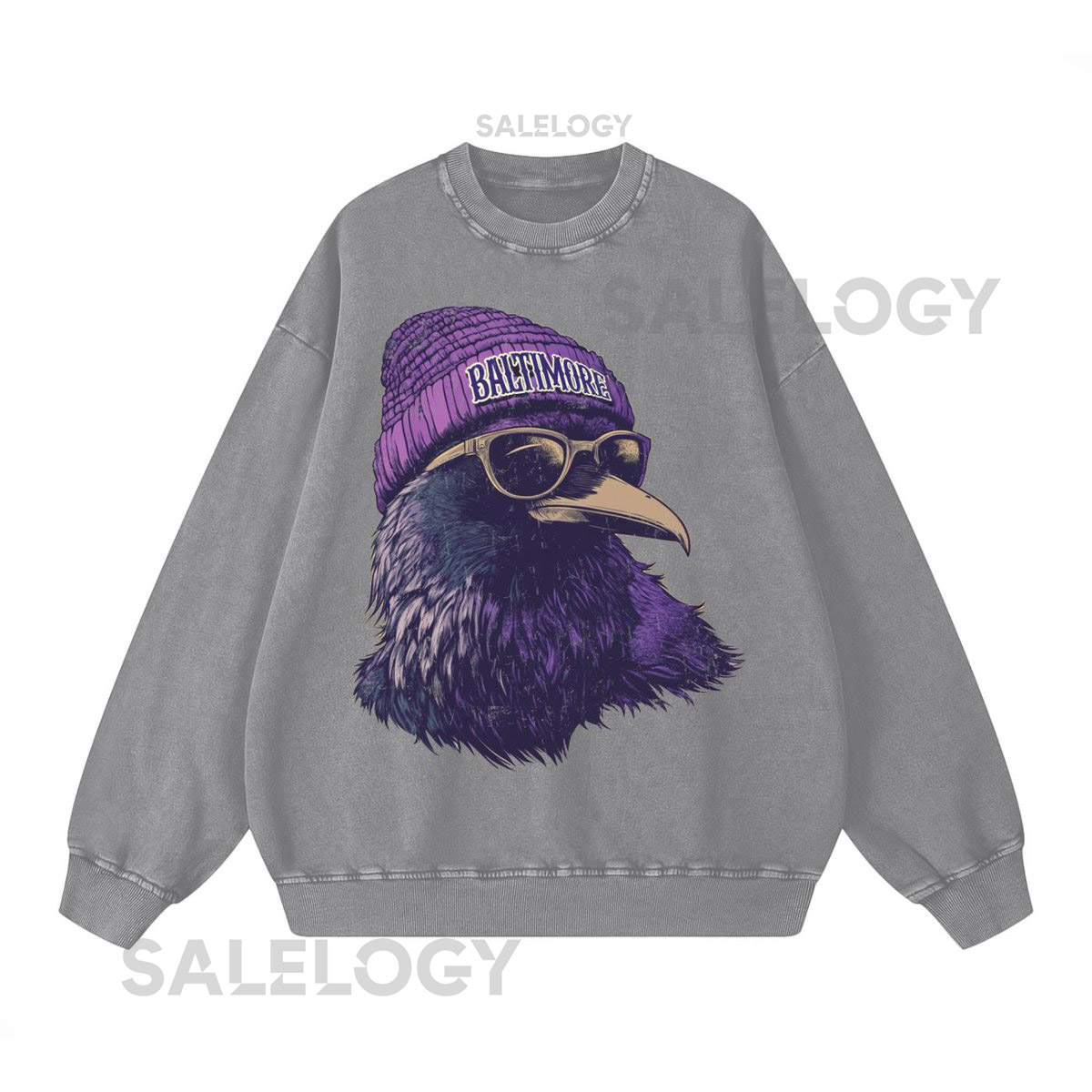 Baltimore Spirit Animal Sweatshirt Acid Wash Cotton Oversized Crewneck Game Day Sweater Ravens Sweatshirt Cozy Game Day Sweater_172