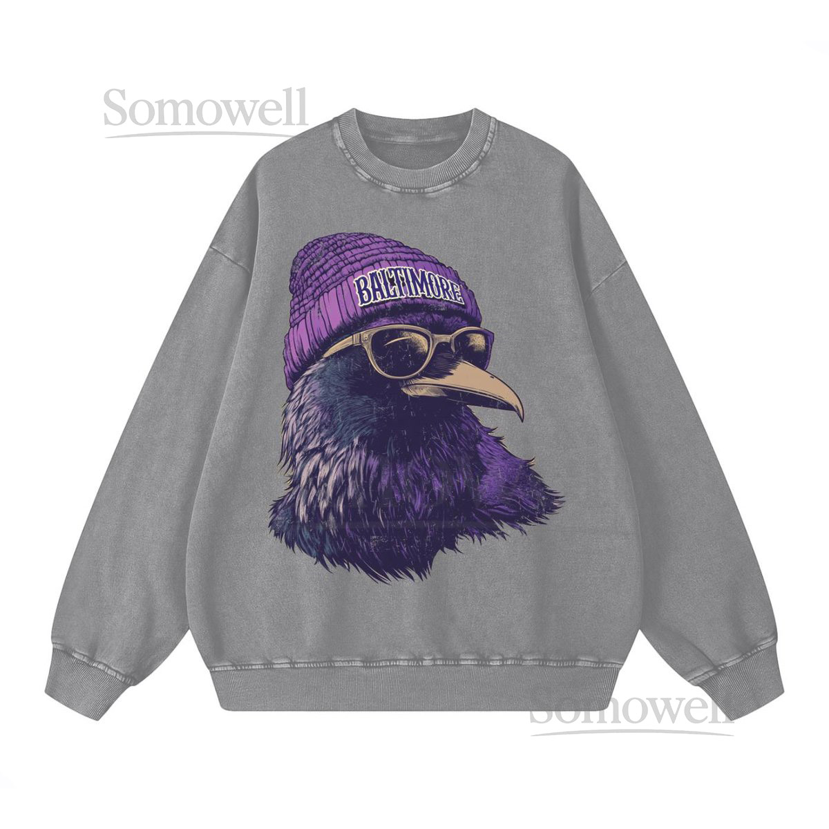 Baltimore Spirit Animal Sweatshirt Acid Wash Cotton Oversized Crewneck Game Day Sweater Ravens Sweatshirt Cozy Game Day Sweater_172