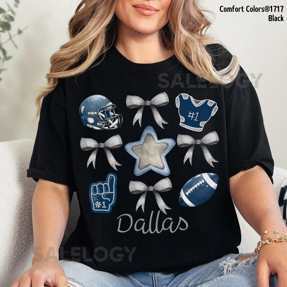 Custom Name Dallas Football Bow Shirt - Cowboy Gameday Coquette Bows Comfort Colors Tee Famfit24-08_102