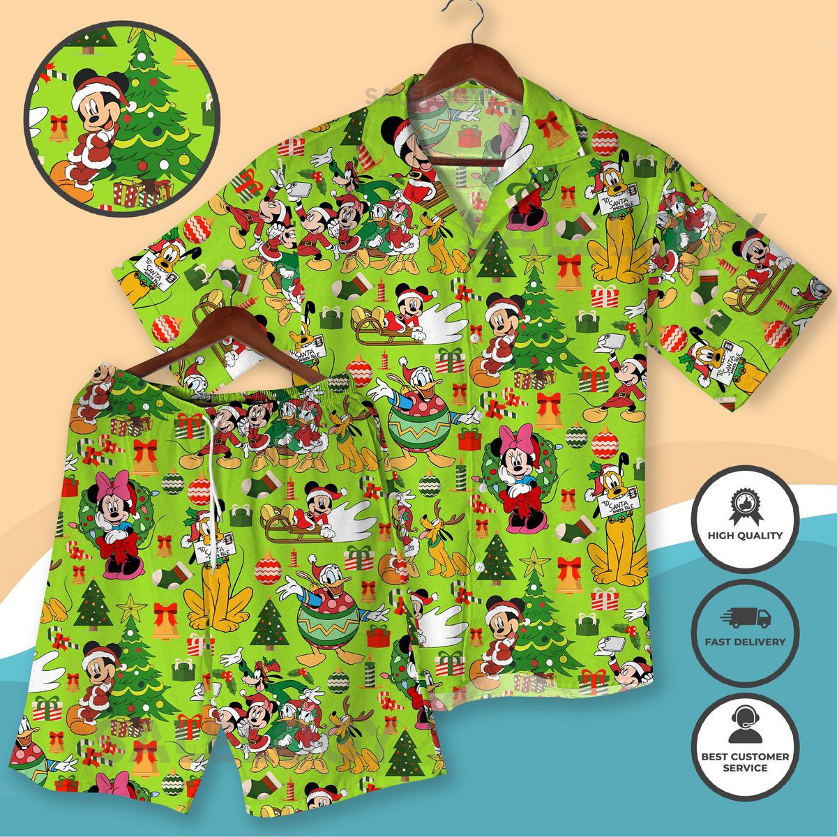 Christmas Hawaiian Shirt Set Mickey Minnie Goofy Donald Pluto Christmas Shirt Holiday Cartoon Aloha Shirt Hawaiian Shirt Xmas Outfit_33