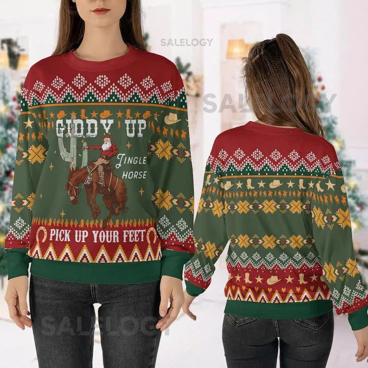 Giddy Up Jingle Horse Cowboy Christmas Ugly Sweater Cowboy Sweatshirt Retro Christmas Shirt