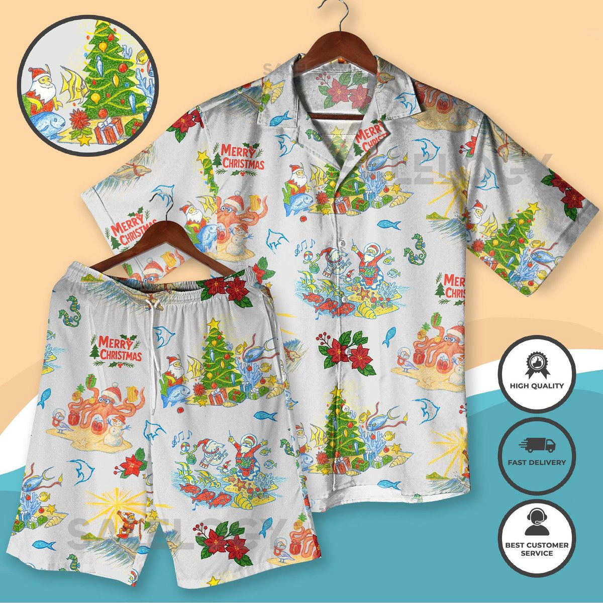 Tropical Christmas Hawaiian Shirt Beach Santa Holiday Outfit Funny Xmas Hawaiian Shirt Ocean Christmas Shirt Christmas Gifts Idea_281