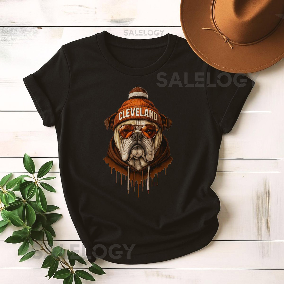 Cleveland Football Tee Orange Brown Dog Graphic T-Shirt_301