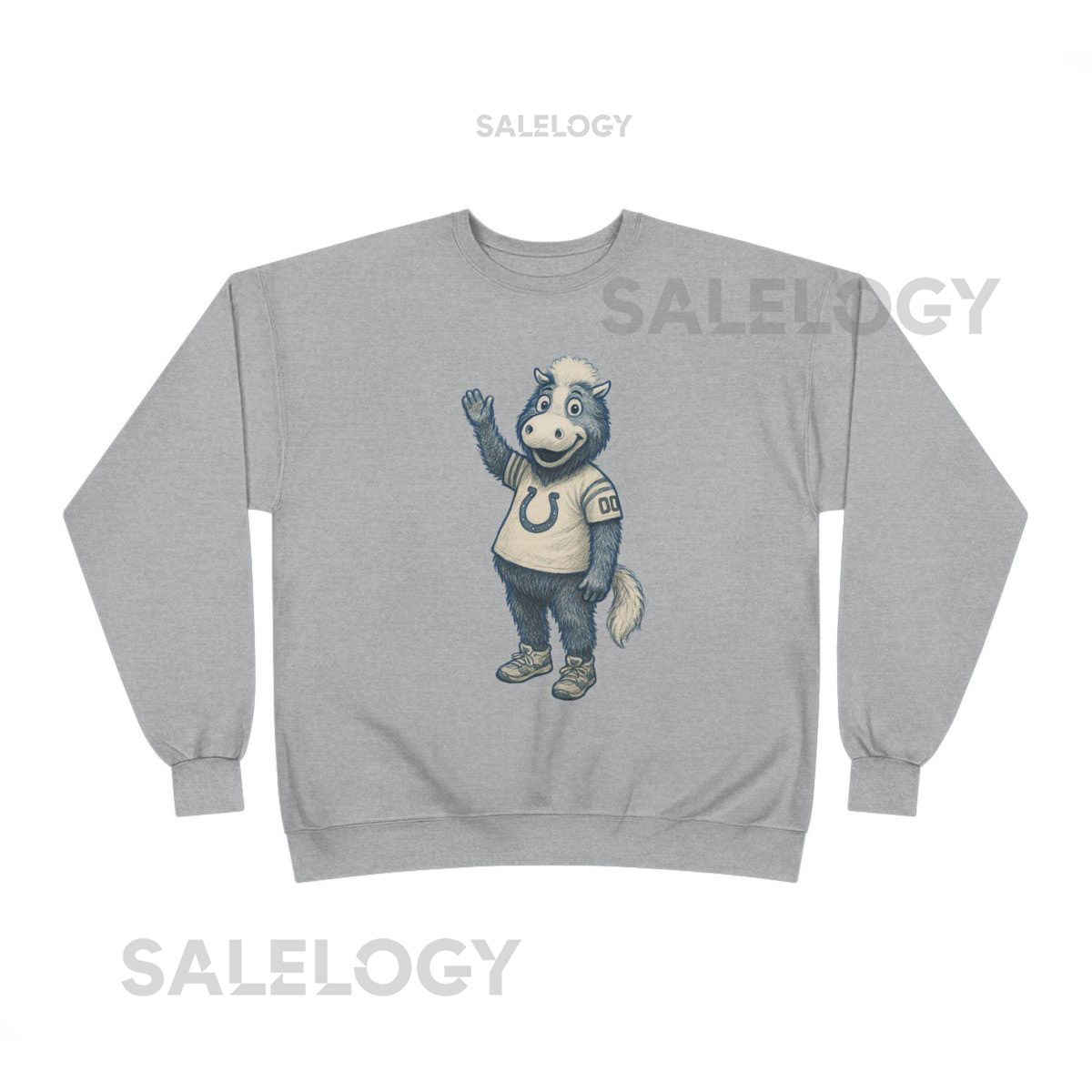 Cheerful Blue Colts Mascot Sweatshirt - Cozy Crewneck for Game Days Gifts Unisex Apparel Sports Fan Gear Eco-Friendl_28