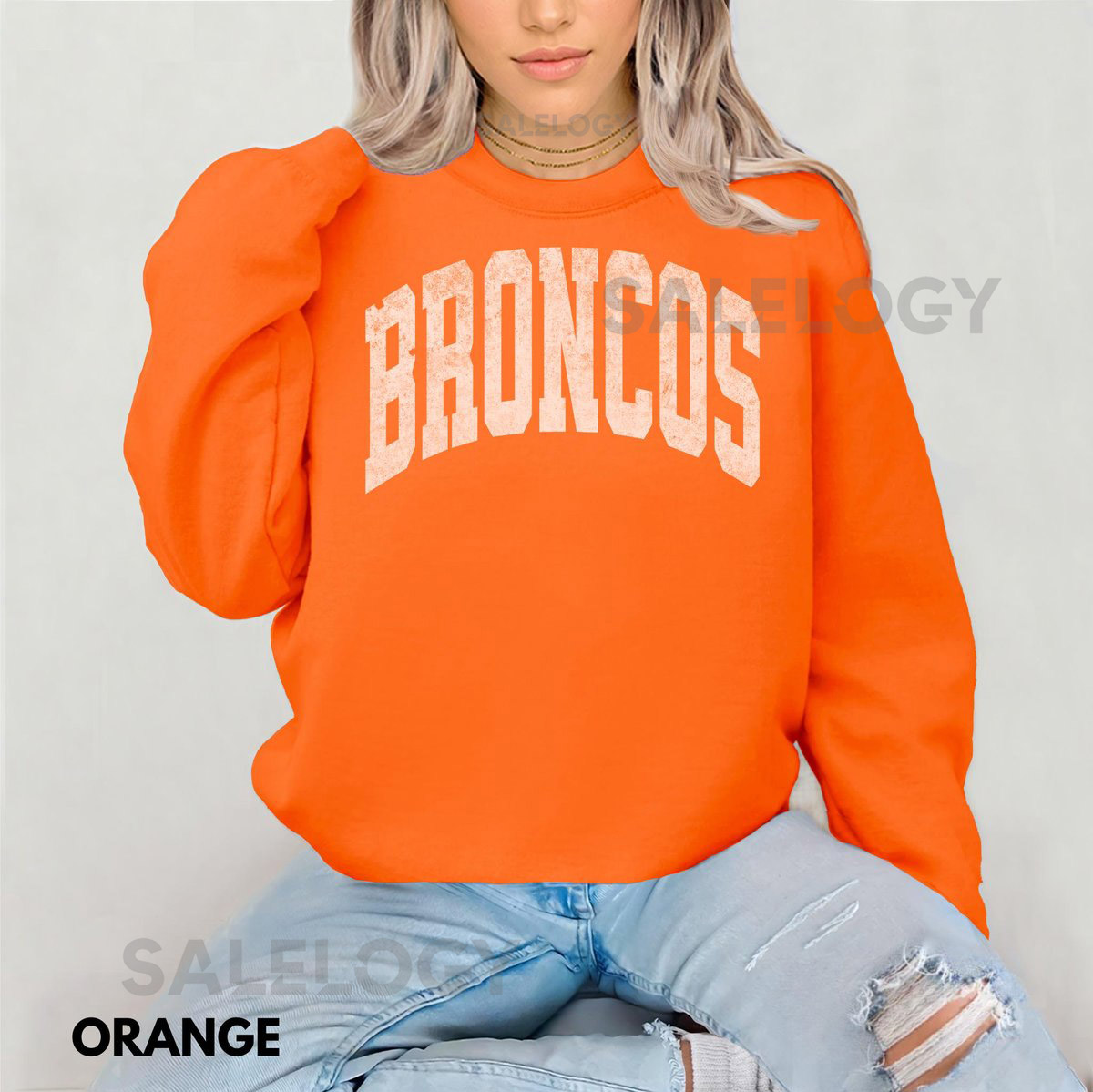 Distressed Broncos Sweatshirt Unisex Football Crewneck_368