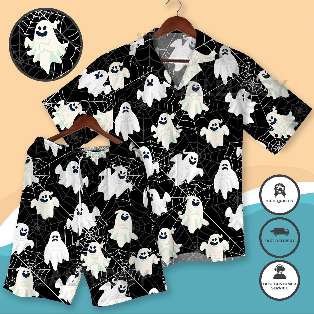 Halloween Spooky Ghost Spiderweb Hawaiian Shirt Shorts Funny Halloween Costume Matching Couple Outfit Halloween gifts Spooky Season Shirt_110