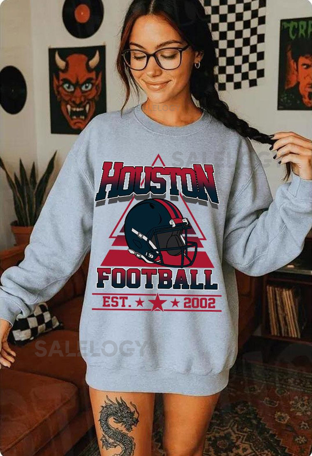 Vintage style Houston Football sweatshirt Football shirtHouston football Crewneck tshirt Game day FootballAmerican footbal_1027