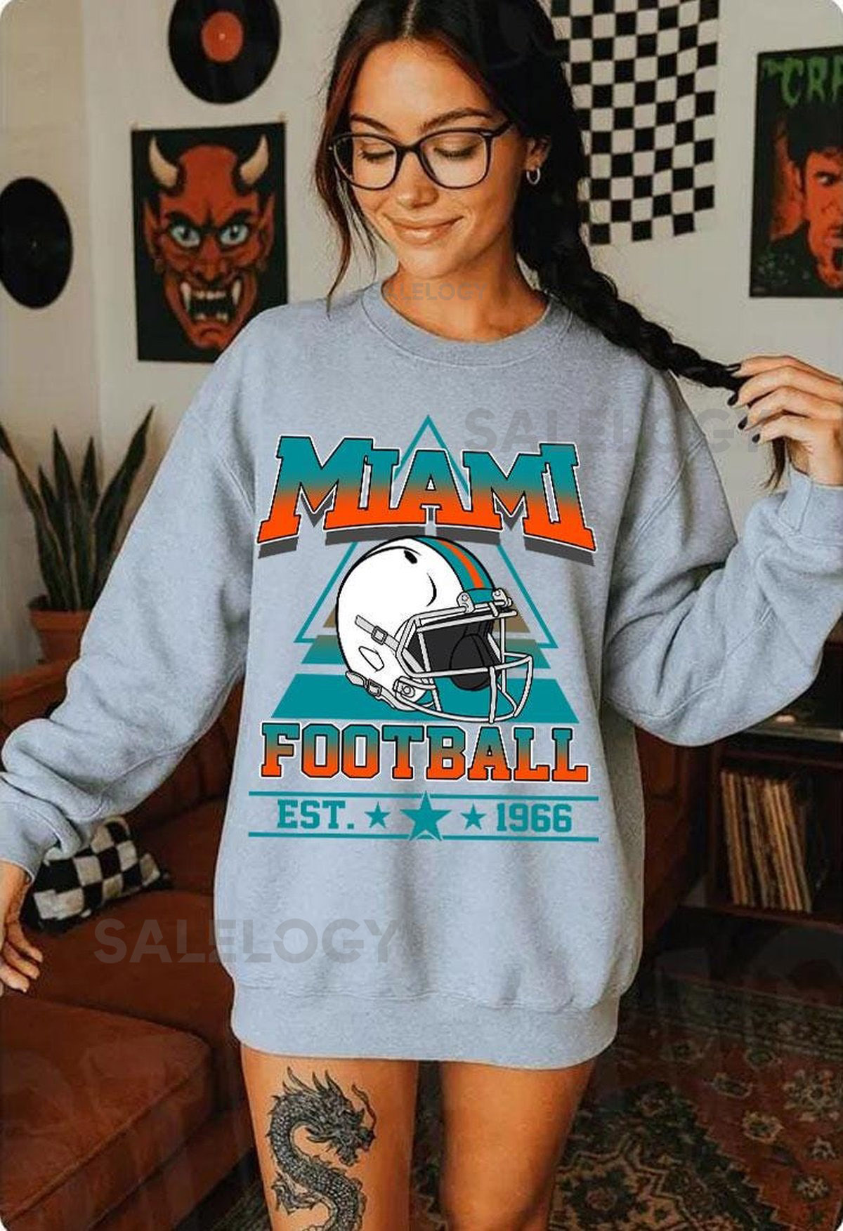 Miami Football Vintage Sweatshirt T-Shirt Retro Miami Football Sweatshirt Miami Dolphin Football T-Shirt Dolphins Football Fan Gift_462