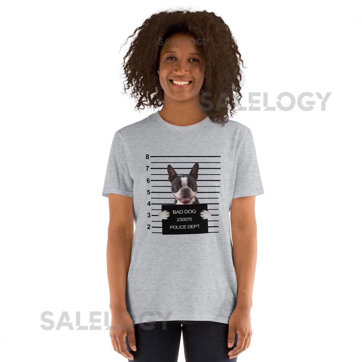 Funny Bad Dog Mugshot Cute Boston Terrier Dog Lover Short-Sleeve Unisex T-Shirt_318