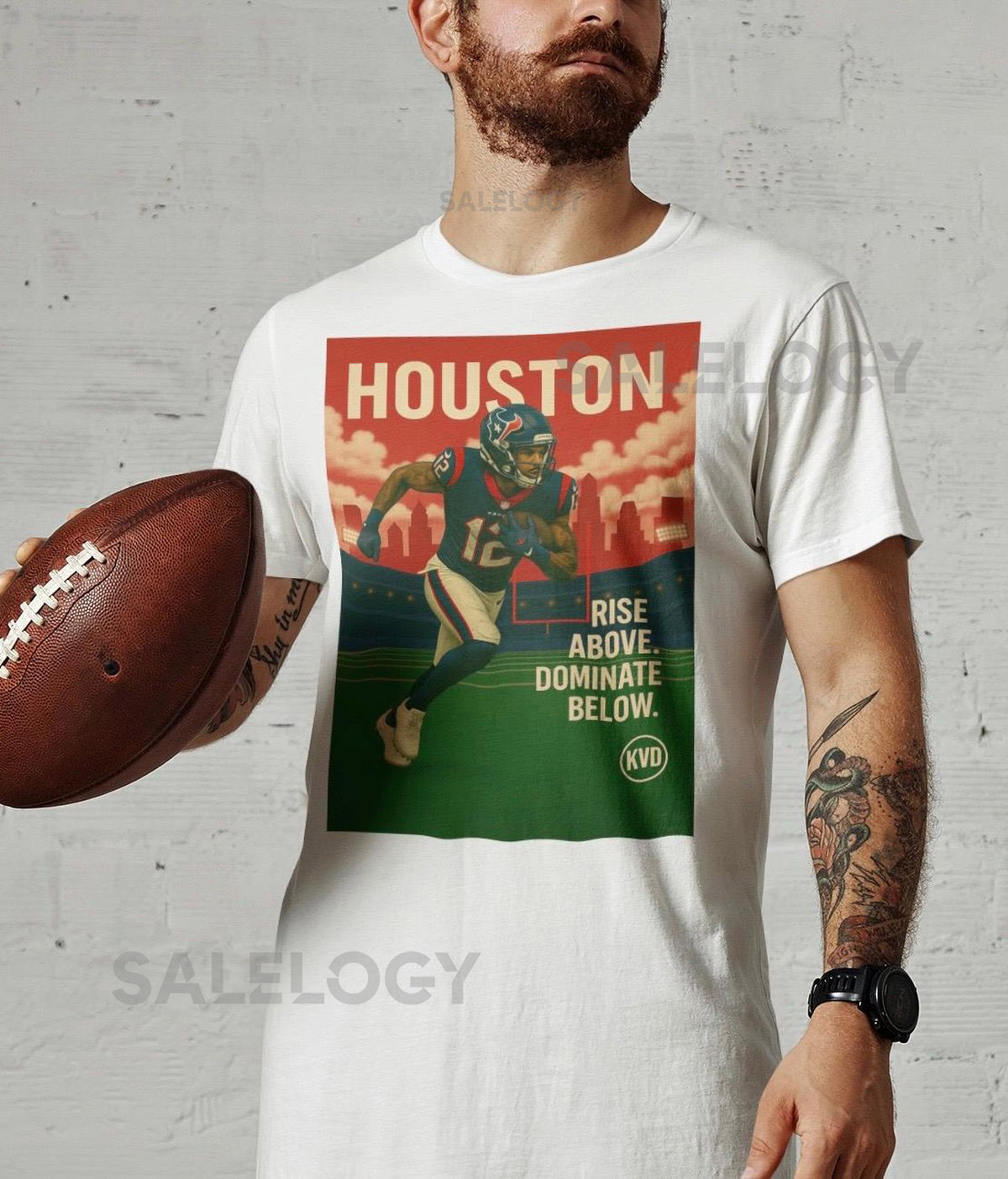 HOU - Houston Football Skyline T-Shirt Rise Above. Dominate Below. Pro Football Graphic Tee Sports Fa_206