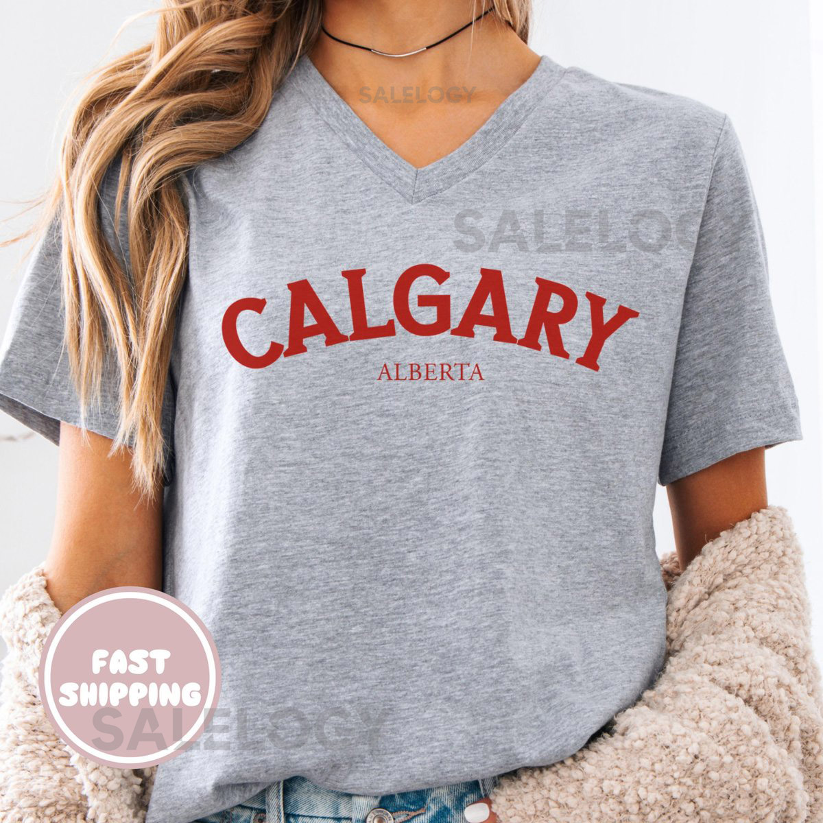 Comfy Calgary Alberta V-Neck Shirt Calgary T-Shirt Canada Souvenir Calgary Gift Idea Western Canada Shirt for Travelers and Proud Locals_101