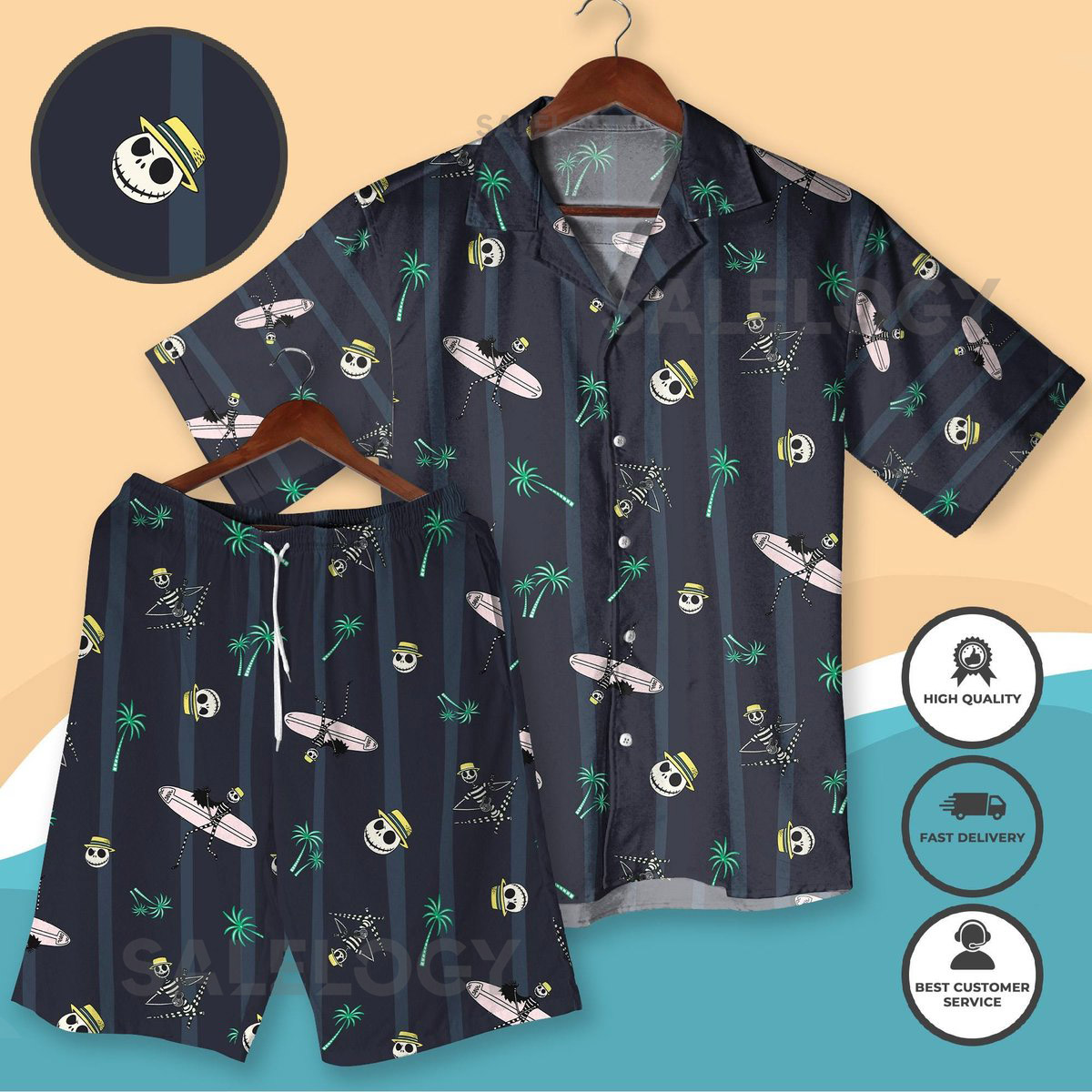 Skull Hawaiian Shirt and Short Dark Tropical Aloha Outfit with Surfboards Palm Trees Gothic Vacation Shirt Skull Halloween Shirt Gifts_242