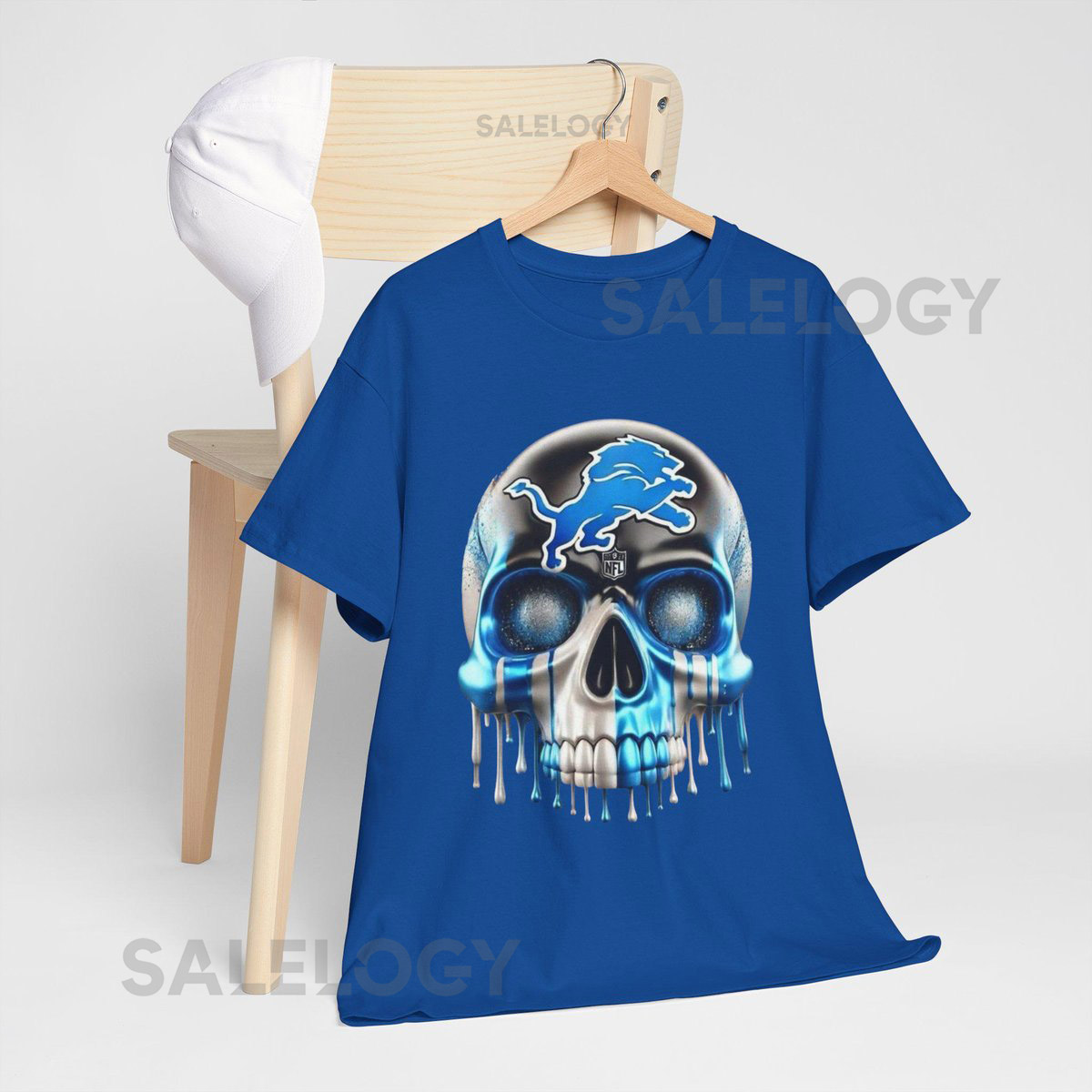 Detroit Lions Dripping Skull Tee Edgy Football Fan Shirt_215