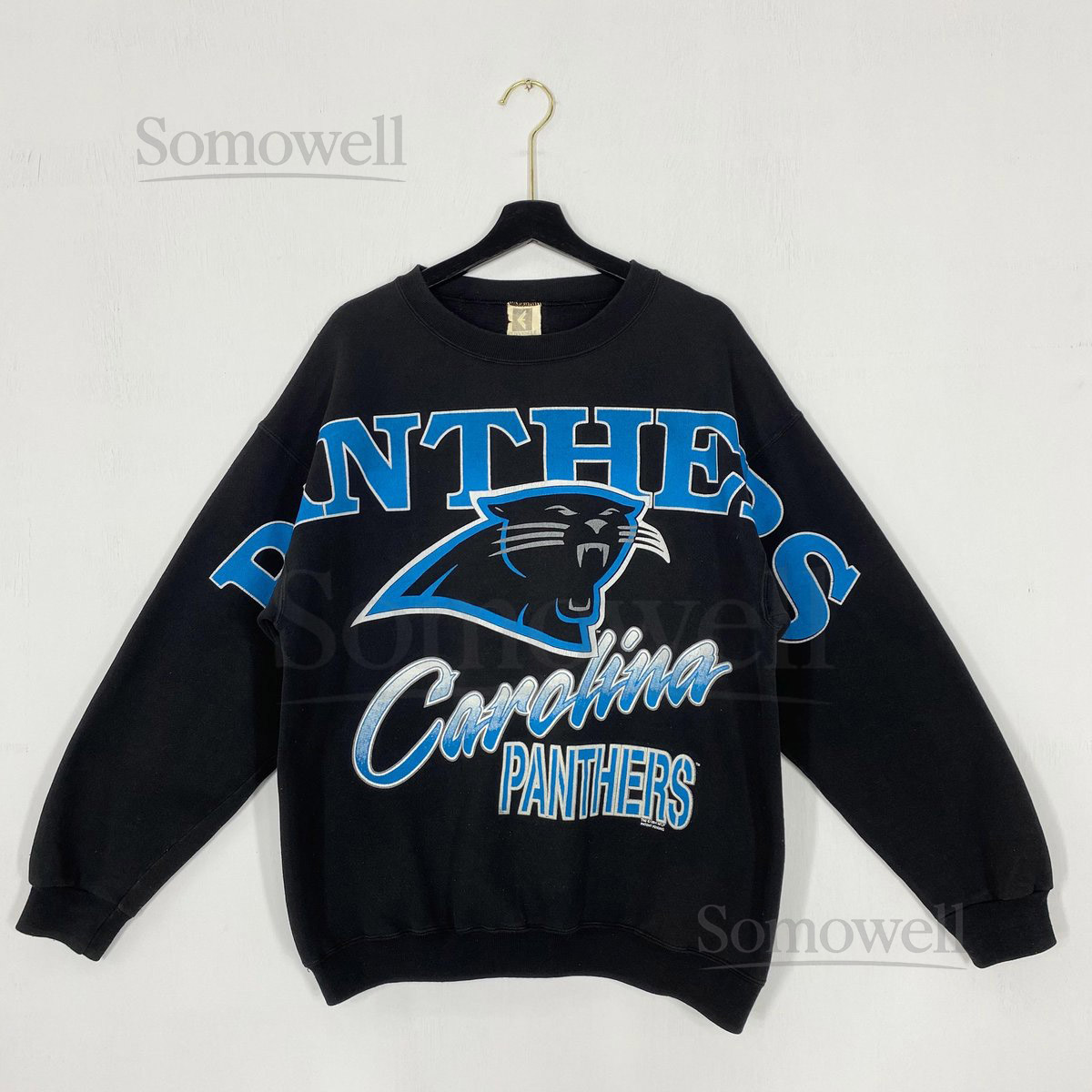 Vintage 90s Carolina Panthers Sweatshirt Crewneck Pullover Sportswear NFL Carolina Panthers Print Logo Black Medium_937