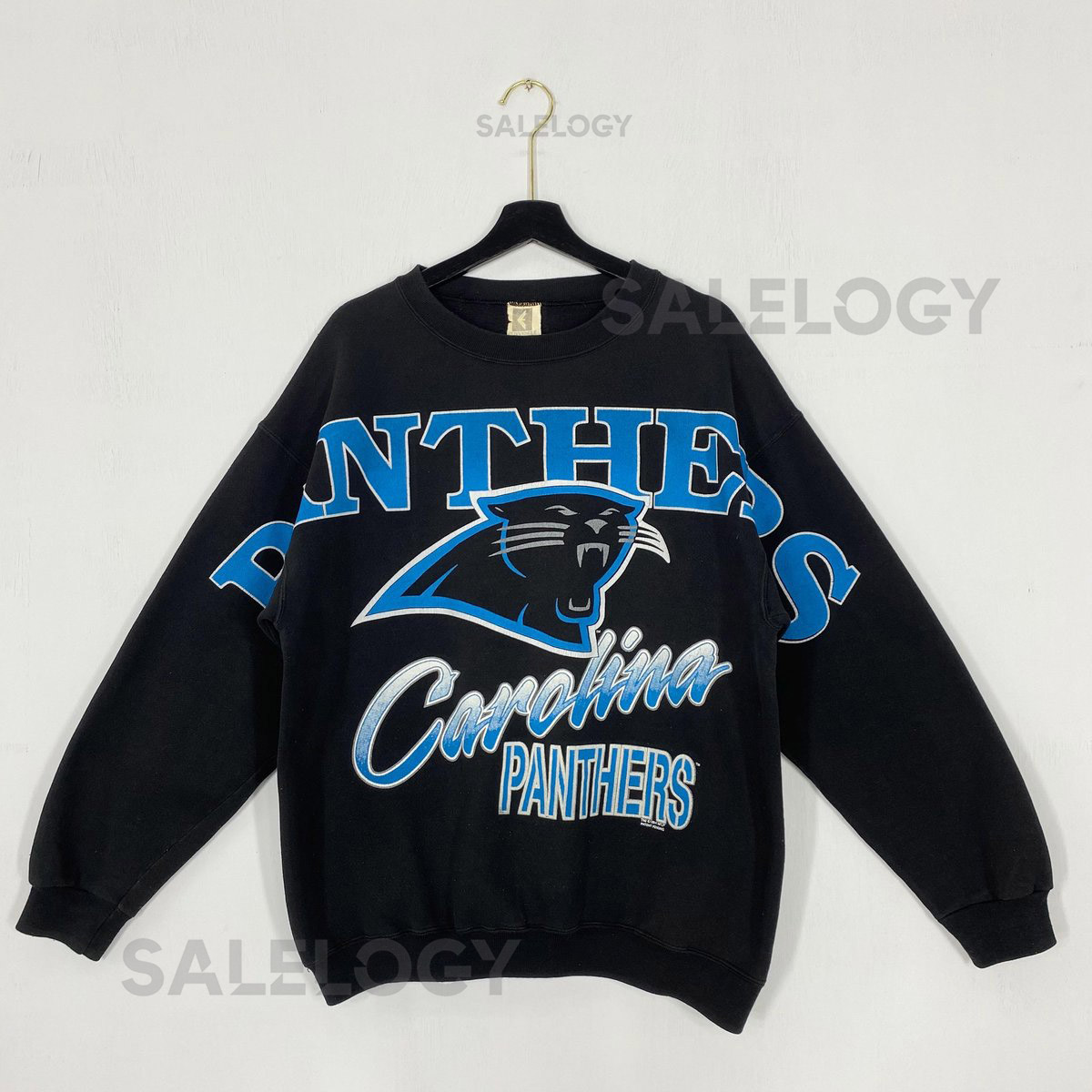 Vintage 90s Carolina Panthers Sweatshirt Crewneck Pullover Sportswear NFL Carolina Panthers Print Logo Black Medium_937